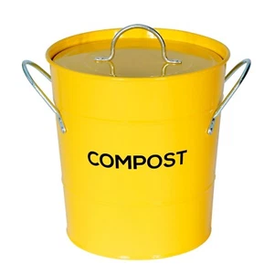 Yellow Compost Caddy with inner bucket - Kitchen Compost Bin - Metal Pail - Picture 1 of 6