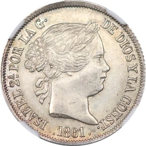 Spain 1861B 4 reales Queen Isabel II NGC AU58 - Picture 1 of 5