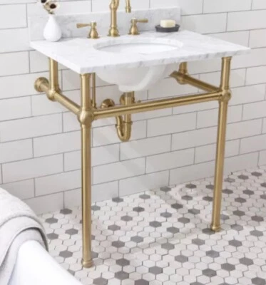 Water Creation Embassy 30 英寸宽单洗架梳妆台金色 — 第 1/2 张图片