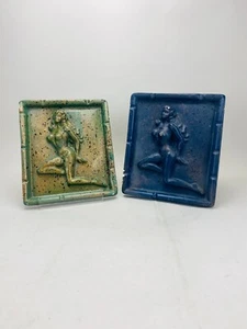 Midcentury Pinup Chalkware Ashtray / Wallhanger Nude set of 2. 1950's RARE! - Picture 1 of 11