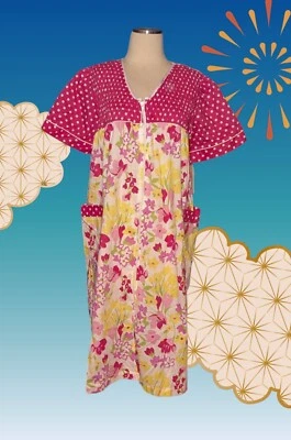 BOBBIE BROOKS * Flaw* House 连衣裙睡衣粉色全拉链花卉口袋小号 — 第 1/4 张图片