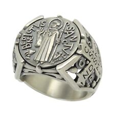 Saint Benedict Sterling Silver 925 Men's Ring Coin Medal Handcrafted