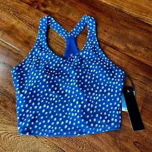 Kyodan Sports Bra Cropped Tank Top Women Medium Blue Polka Dot Stretch Racerback - Picture 1 of 8