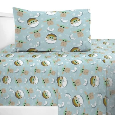 Star Wars The Mandalorian TWIN Sheet Set Holiday Nights Flannel Rotary Cotton - Image 1 of 4