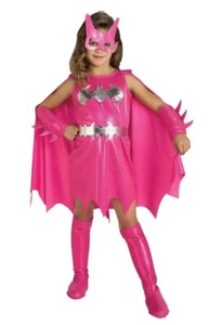 Pink Batgirl Girls Child Costume WITH Cape & Eyemask, Size L (12-14) BRAND NEW - Picture 1 of 6