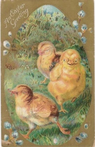 Postcard An Easter Greeting CHicks Egg Pussy Willow Embossed Posted 1914 - Picture 1 of 2