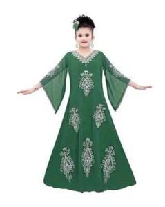 Green Dubai Special Style Wedding Kid Dress Moroccan Ramadan Girls Kaftan Party - Picture 1 of 3