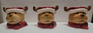 Ceramic Christmas Votive Candle Holders Reindeer Set of 3 2.75" - Picture 1 of 10