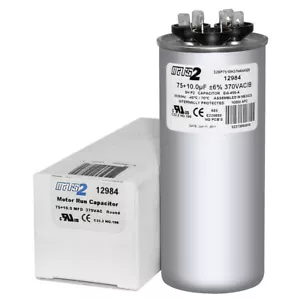 75 + 10 uf MFD 370 VAC Rund 75/10 Dual Kondensator 12984 ersetzt C37510R C37510 - Bild 1 von 5