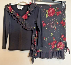 Girls dress size 8, My Michelle girls, black floral fancy shirt and skirt set - Picture 1 of 7