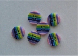 CRAFT-SEWING/KNITTING-BUTTONS 6 x 12mm Multi Coloured Striped 4 Hole Buttons - Picture 1 of 1