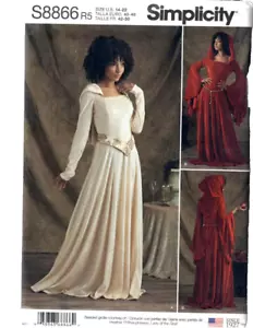 Vestido Renacimiento Medieval Capucha Mistes Talla 14-22 Simplicidad 8866 Patrón Costura - Imagen 1 de 4