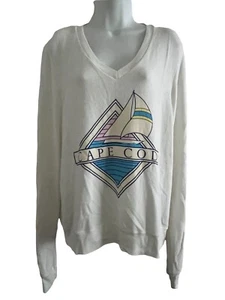 Wildfox Sweater Women's L Cape Cod Baggy Beach Jumper White V-Neck Cozy Pullover - Picture 1 of 10