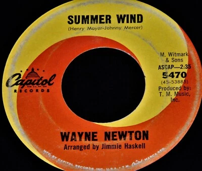 Vintage Record, WAYNE NEWTON: SUMMER WIND, 45 rpm, 1965, Pop, Crooner - Image 1 of 4