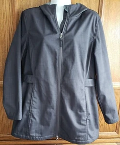 Free Tech Jacket Womens L/G 12-14 Gray Print Full Zip Hooded Soft Shell Pockets - Picture 1 of 17