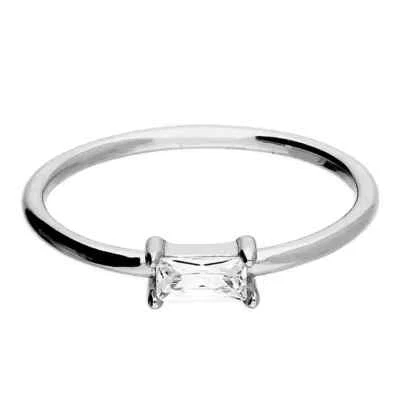 Baguette Solitario Anello Argento Sterling 925 Marcato Britannico Fatto Misura L - Immagine 1 di 3