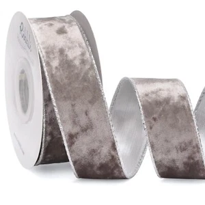 Taupe Velvet Wired Ribbon 1.5 Inch Metallic Taupe Crushed Velvet Christmas Ri... - Picture 1 of 1