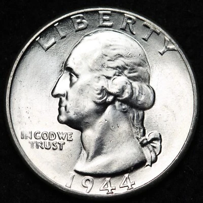 UNCIRCULATED UNC MS 1944 WASHINGTON SILVER QUARTER FREE SHIPPING - Image 1 of 2