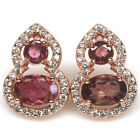 Gemstone Pink Tourmaline & White Zircon Earrings 925 Silver Rose Gold 