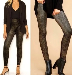 Spanx Velvet Shine Legging Black & Gold Metallic Soft Medium Shaping Size Medium - Picture 1 of 8