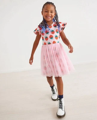 Vestido Hanna Andersson Estampado Tul Colorido Niña Talla 6/7 Rosa Fresas Foto 1 de 4