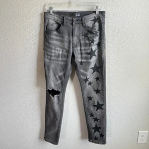 KDNK 11 4 14 11 grau schwarz Stern Skinny Jeans Herren 30 x 29 niedriger Bund abgenutzt - Bild 1 von 6