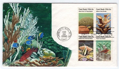 #1830a Coral Reefs 1980 FDC - Freda Dickie Weaver Hand-painted Charlotte Amalie - Image 1 of 2