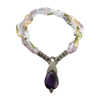 Vintage Amethyst Sterling Silver 925 Necklace Fluorite Citrine, Quartz Gemstone - Image 1 of 4