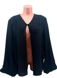 Pappell Boutique Ladies Black Sheer, 1 Button, Beaded Accent Long Sleeve Top. L - Picture 1 of 8