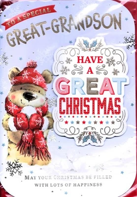 Great Grandson Christmas Card Cute Design By Prelude 7"x5"