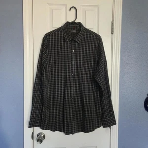 NWOT Men's L Van Heusen Black Checkered Work Shirt No Iron Dressy Long Sleeve - Picture 1 of 8
