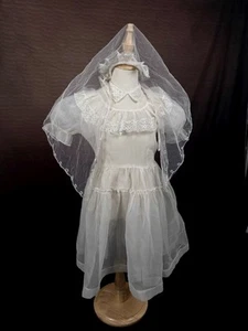 Beautiful 1950s Vintage Childs Organza Flower Girl Dress, w-Veil size 9/10 - Picture 1 of 6