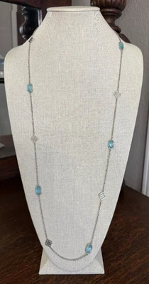 Ожерелье Kendra Scott Sonya Long Station светло-голубой кошачий глаз серебристое редкое - Изображение 1 из 4