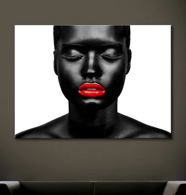 WOMAN Leinwand Bild Kunstdruck Abstrakt Schwarz Weiß Rot Modern Wandbild XL Deko - Bild 1 von 4
