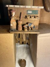 Vintage Hand Crafted Wood Folk Art Moving Diorama ~ Butter Churning Woman & Cat