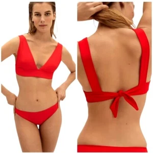 Everlane Bikini Top Women Large Red The Triangle V Neck Tie Back Bikini Top NWT - Picture 1 of 8