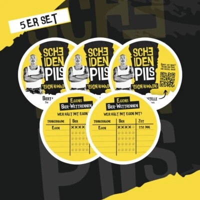 MARKENLOS 5er Set Bierdeckel ScheidenPils by Egon Kowalski Party Feier Geburtstag Geschenk