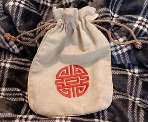 High-Quality Cloth Bag, Drawstring, Silky Lining, 6½" x 8½", Asian Style Symbol - Picture 1 of 10
