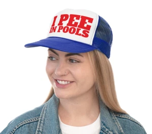 I PEE IN POOLS ~ Barfool ~ divertido atreverse mordaza regalo broma - Gorra sombrero camionero adulto - Imagen 1 de 8
