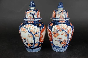 Pair Imari small vases, meiji antique japanese 19th century 21cm  green details. - Picture 1 of 13