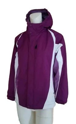REI Outdoor Ski Rain Shell Hooded Jacket Girl's Size M Fit Bigger Purple/White - Image 1 of 4