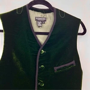 J. Peterman Silk Velvet Button Down Sleeveless Green Vest Jacket Small Western - Picture 1 of 6