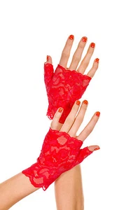 Red Fingerless Stretch Floral Lace Gloves Sexy Designer Lingerie P416 - Picture 1 of 1