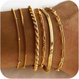Gold Bracelets for Women Waterproof, 14K Real Gold Jewelry Sets for Women Trendy - Picture 1 of 11