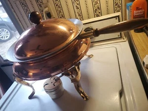 Copper & Brass Vintage Chafing Dish, Insert With Lid, Stand & Sterno Warmer - Picture 1 of 5
