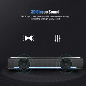USB Wired Stereo Soundbar Music Player Bass Surround Sound Box 3.5mm Input - Picture 1 of 8
