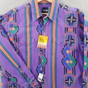 Vtg Wrangler Brushpopper Shirt XL Purple Aztec Rodeo Southwest Checotah NOS - Picture 1 of 19