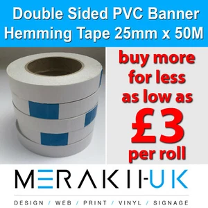 Cinta de doble cara 25 mm x 50 m fuerte pancartas de PVC dobladillo transparente letrero de inhibición  - Imagen 1 de 3