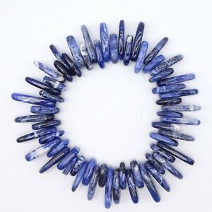 Sodalite Blue & White Stone Bead Bracelet 8" Elastic