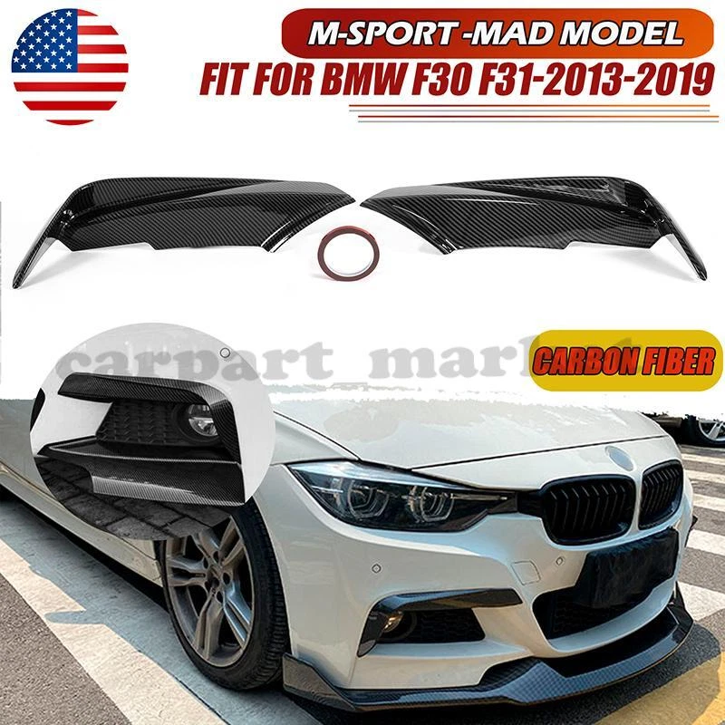 Labio de alerón de parachoques delantero 2* para BMW Serie 3 F30 M Sport 2012-2018 fibra de carbono Foto 1 de 4